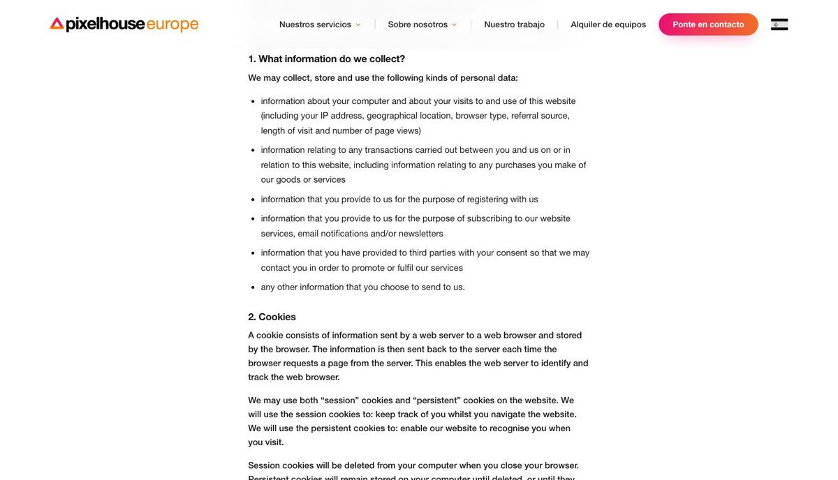 The Spanish Privacy Policy address showing the Spanish menu around the English document